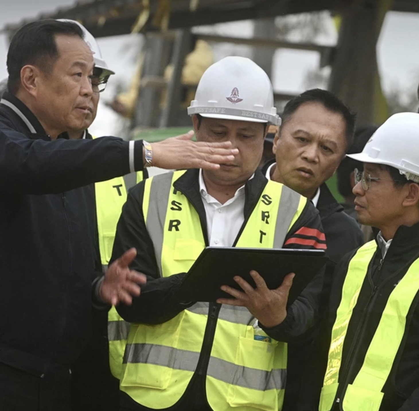 Prime Minister Anutin Chanvirakul visits the site of a deadly train crash in Nakhon Ratchasima